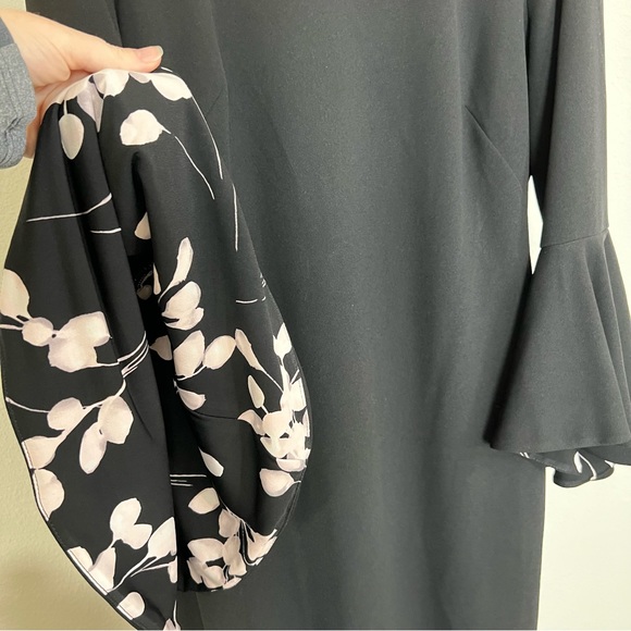 Liz Claiborne size 10 little black dress with floral lining bell sleeve (182) - Picture 4 of 7